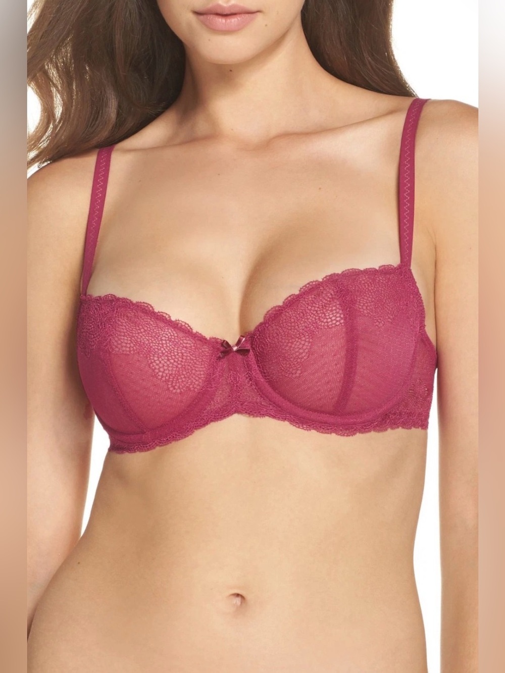 Chantelle Sheer Lace Underwire Bra in Berry